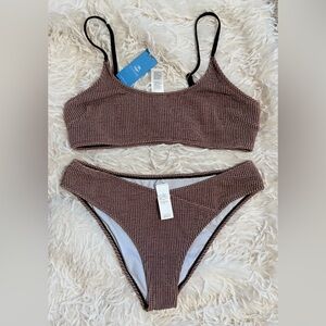 NWT - Cupshe, Rib Mineral Wash Scoop Neck Top & Hipster Bikini Set, Large